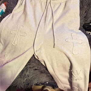 Kids White Sweatpants with Cross Design